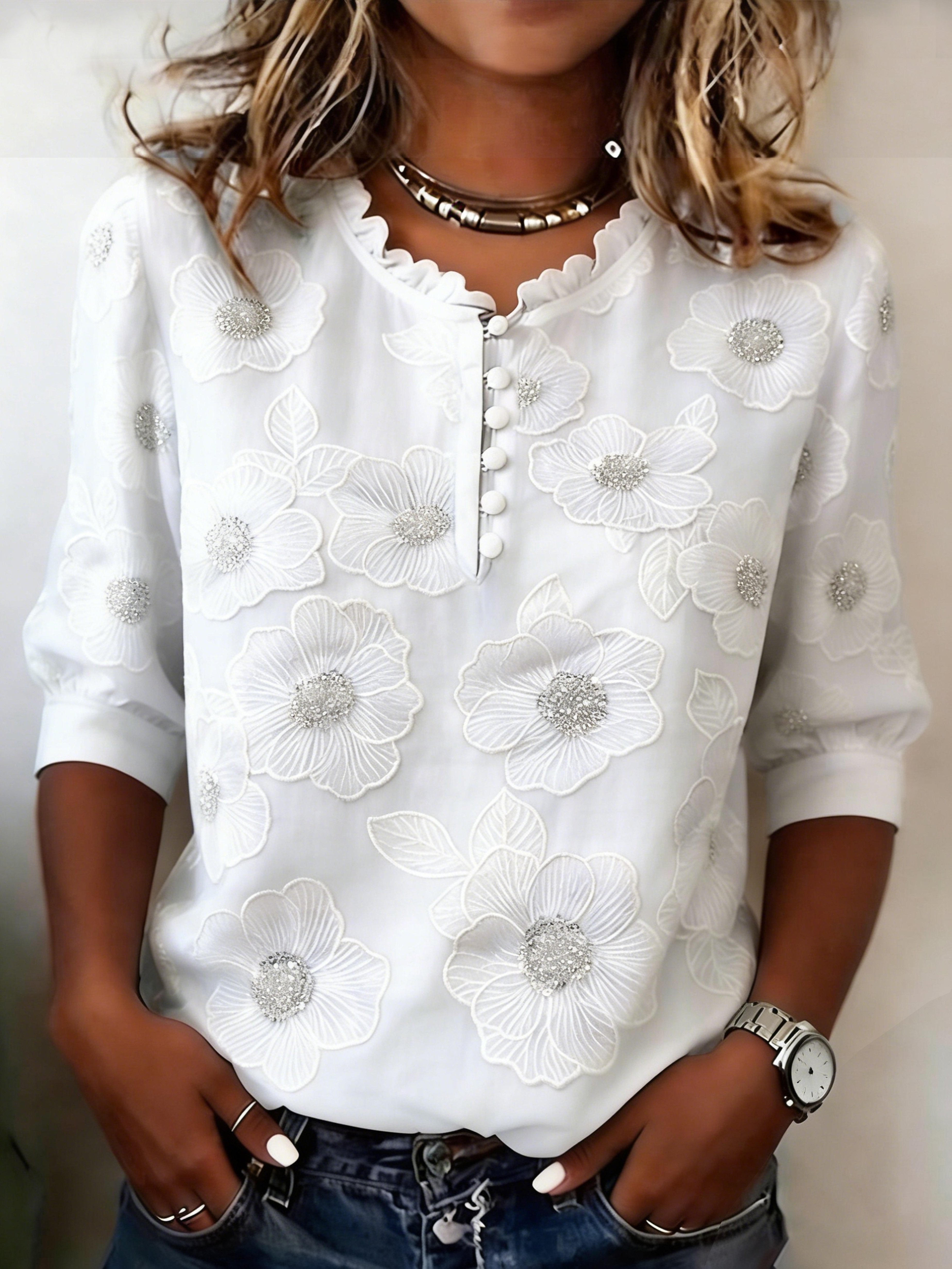 Women's elegant floral print top- Fast Shipping