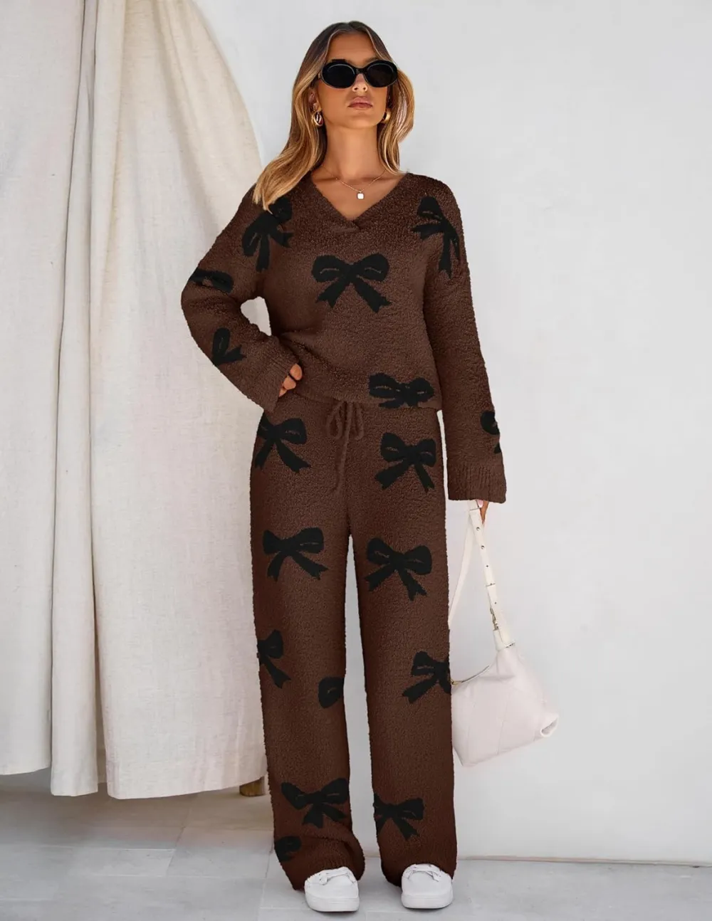 Women's Lounge Sets 2025 Fall Fashion 2 Piece Outfits Sweater Pajama Set