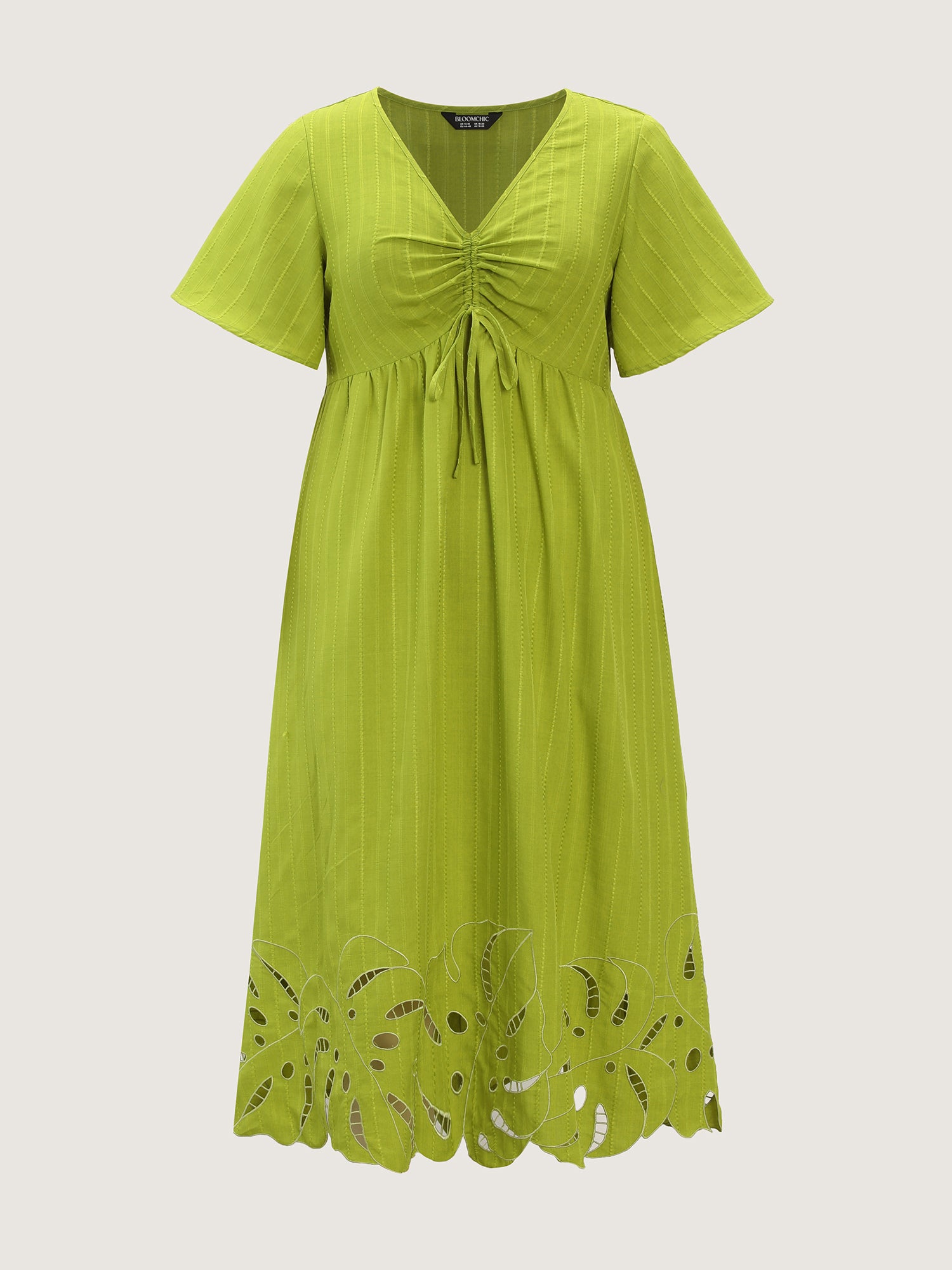 Ruched Bodice Embroidered Cut Out Midi Dress