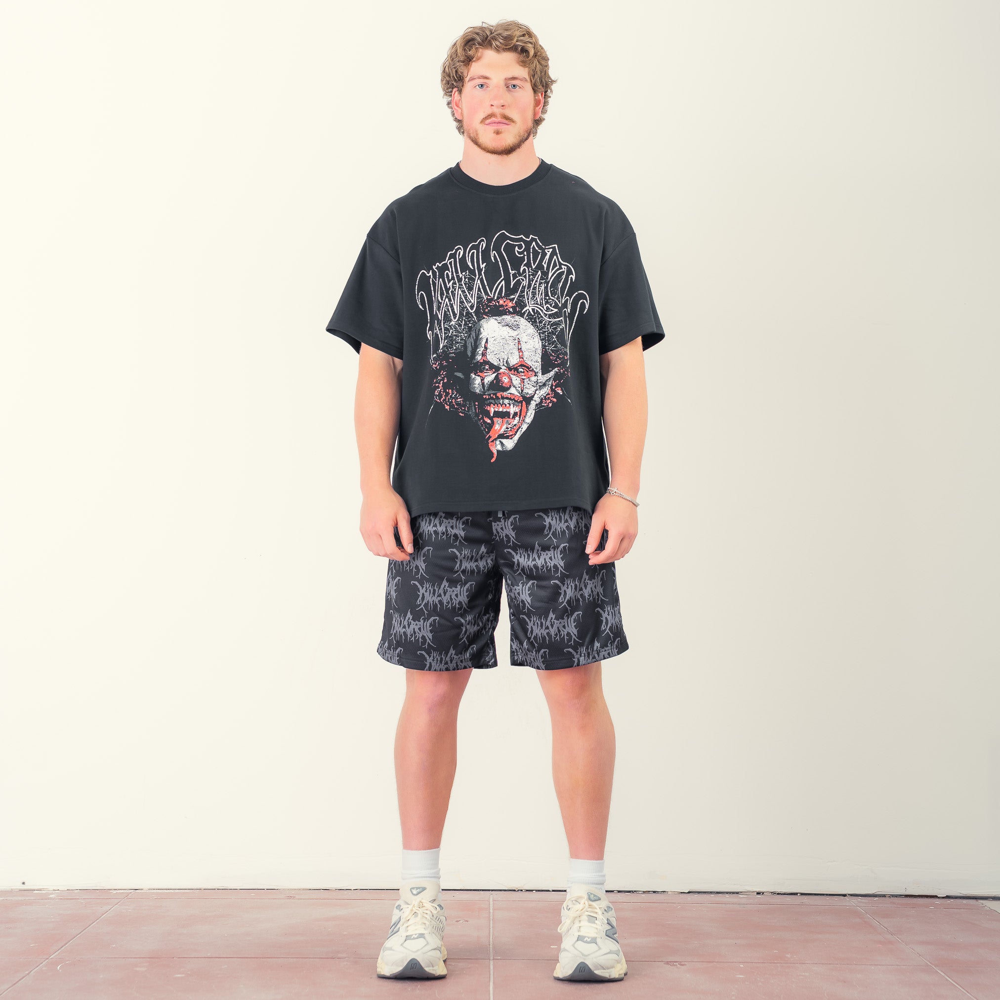 RELAXED FIT NATURAL COTTON PSYCHOTIC CLOWN T-SHIRT - BLACK