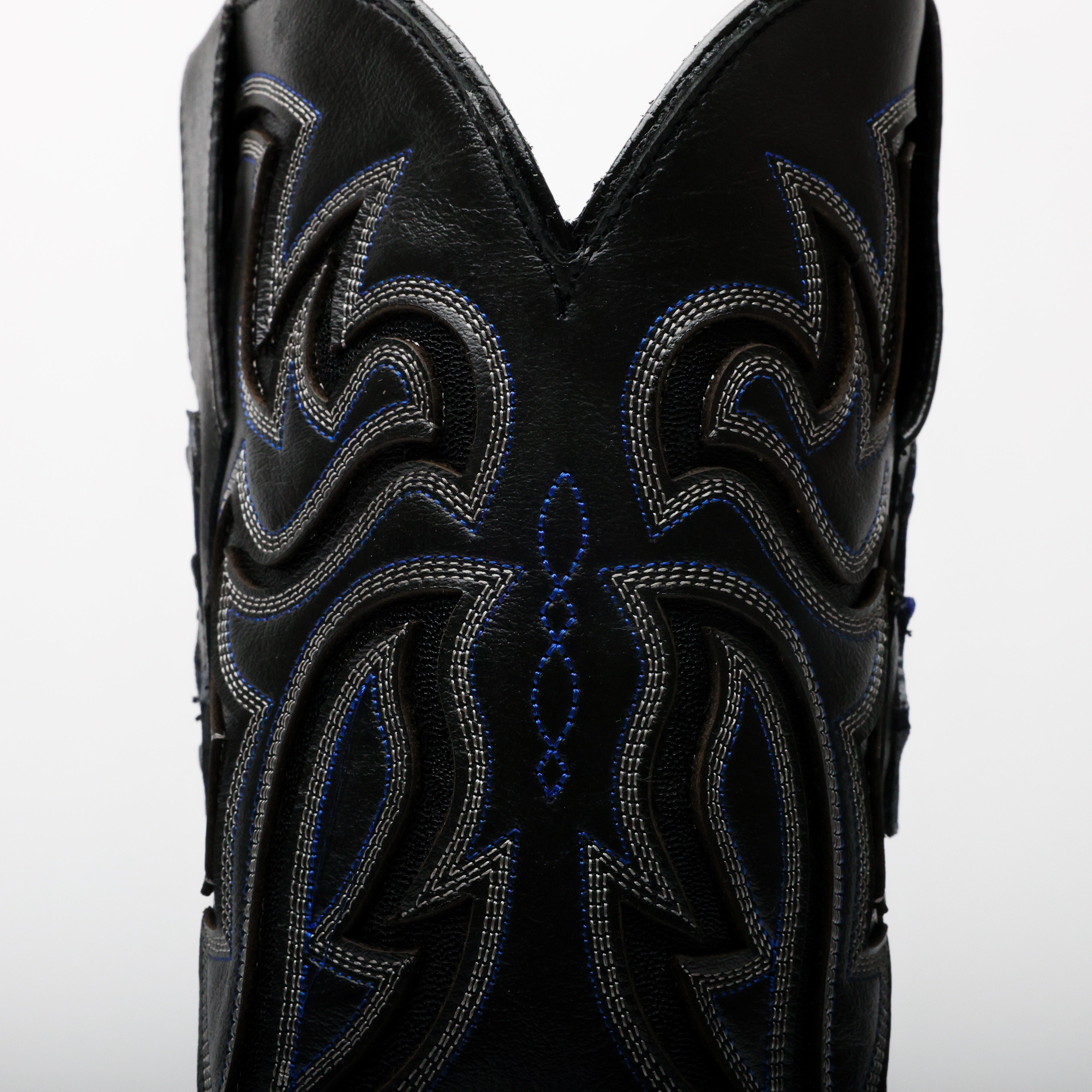 Black/Blue Ostrich Leather Boots - Square Toe