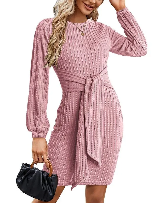 Women's Elegant Knit Dress Long Lantern Sleeve