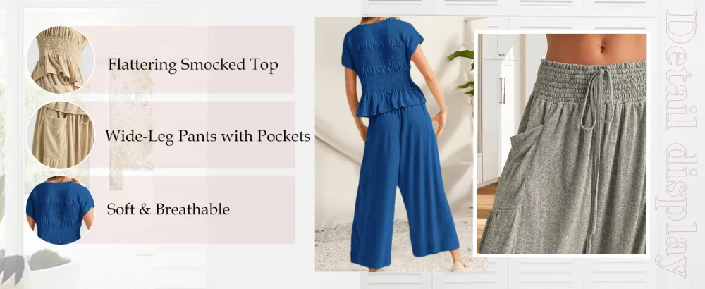 Casual Boho Matching Set Smocked Top & Wide-Leg Pants