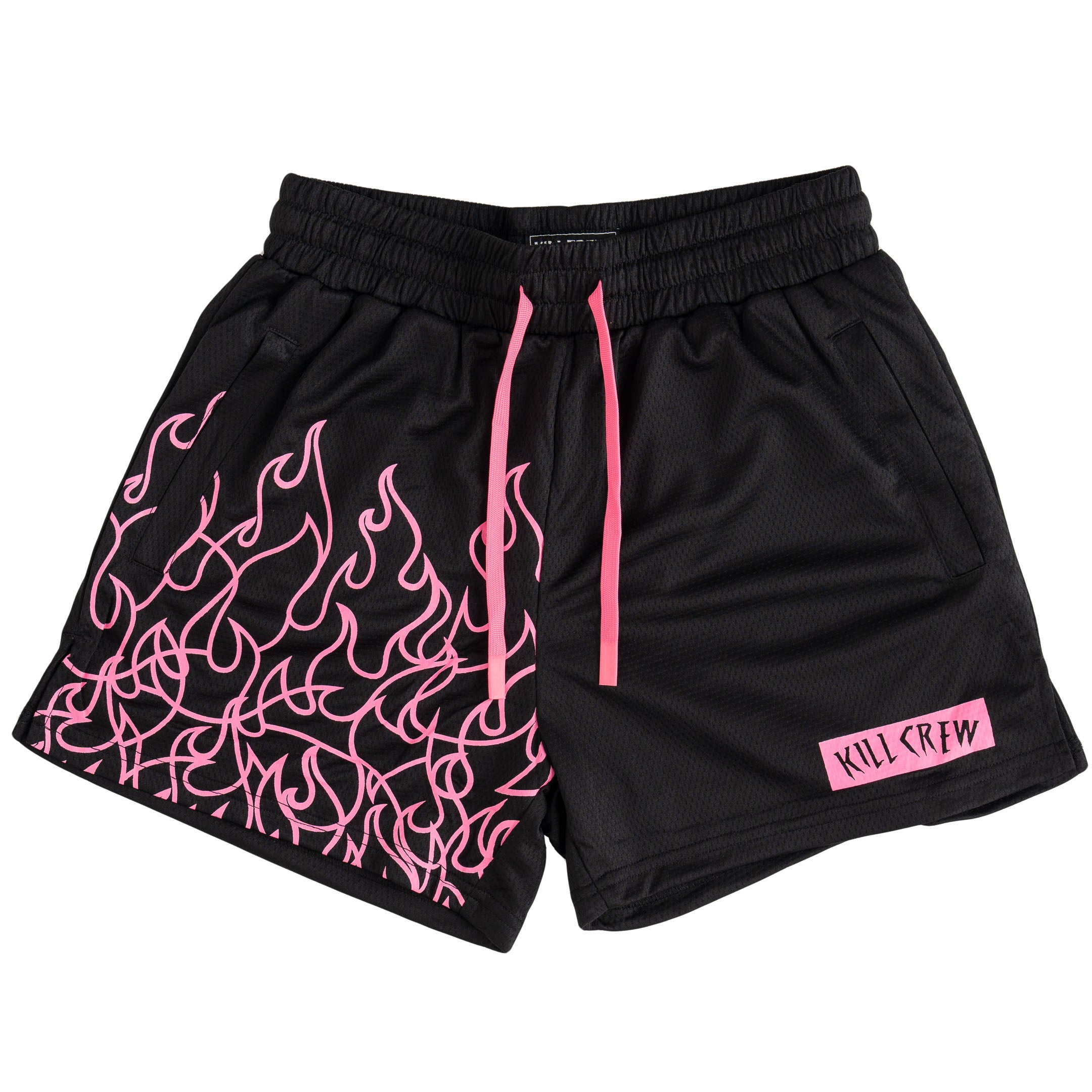 MUAY THAI FLAME SHORTS (MID THIGH CUT) - BLACK / PINK