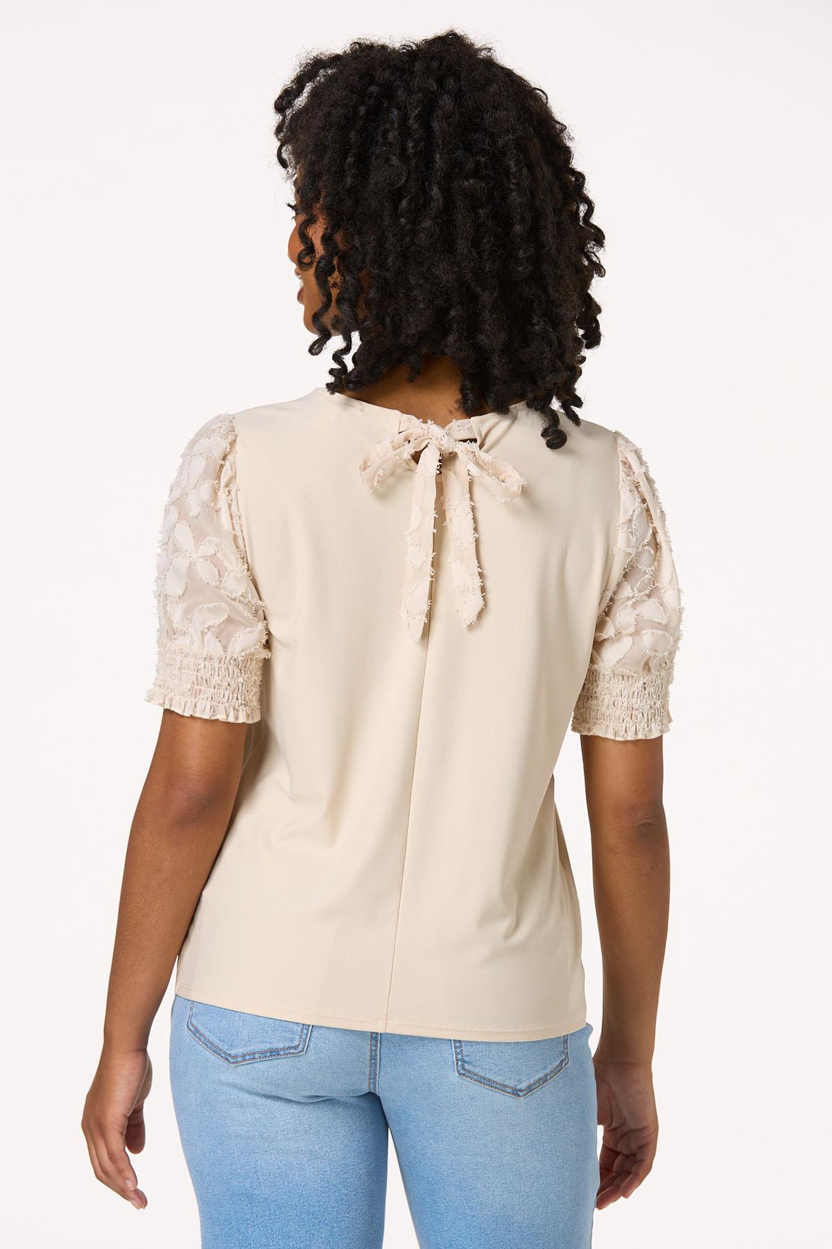 Tie Back Textured Floral Sleeve Top