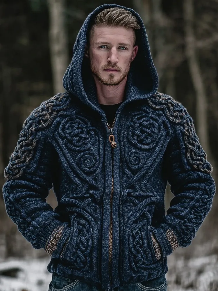 Men's Viking Celtic Jacquard Chunky Sweater Cardigan