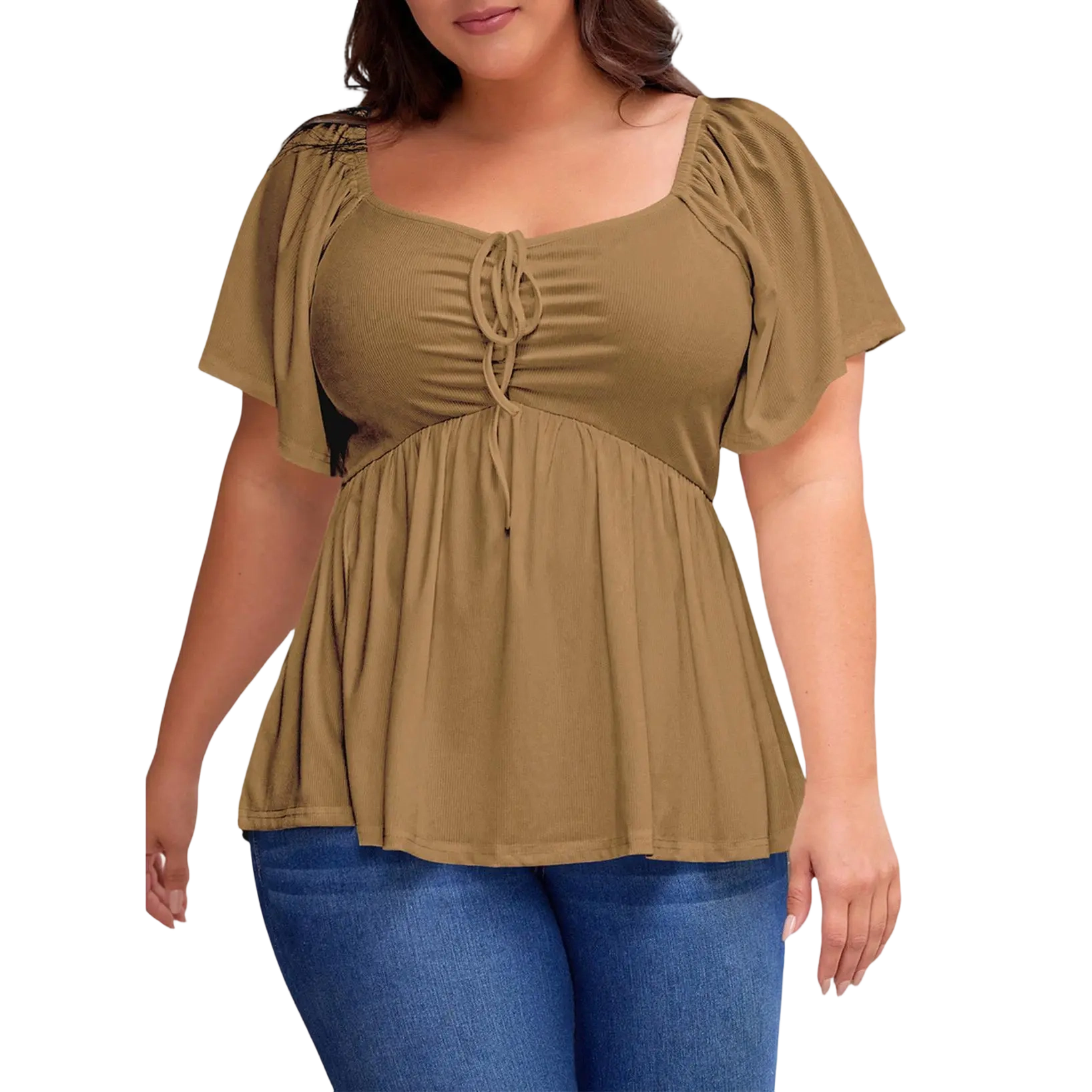 Women Plus Size Sweetheart Neck Short Sleeve Shirred Peplum Blouse Tops Shirts(1X-5X)