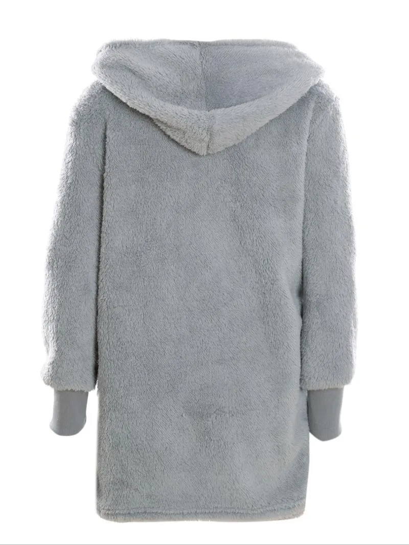 Women's Solid Color Plush Three-piece Pyjama Set, Fluffy Pajamas