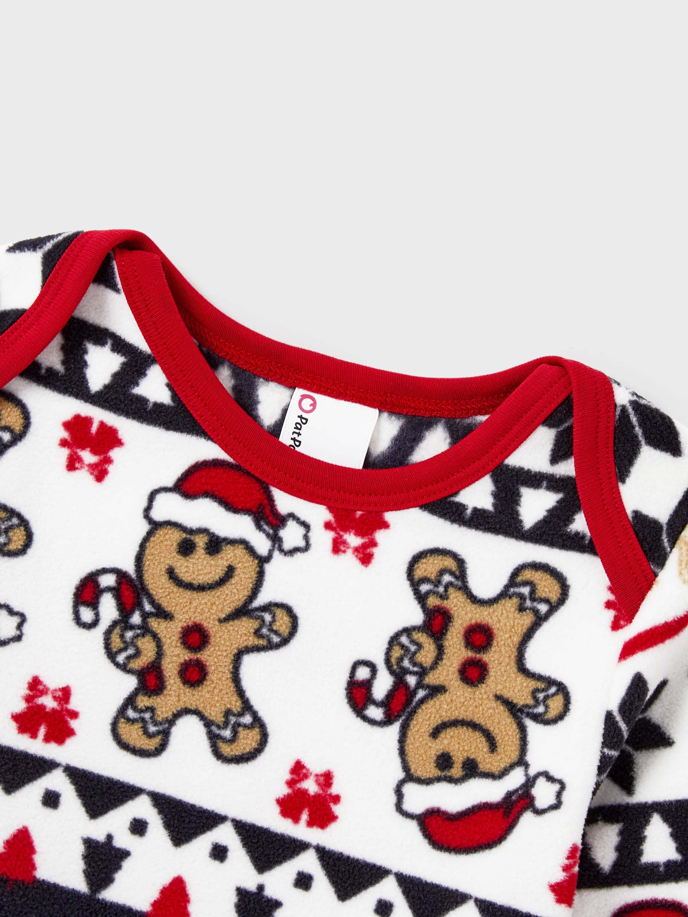 Christmas Matching Family Fleece Pajamas Set Gingerbread and Snowflake Print PJS with Christmas Socks Red