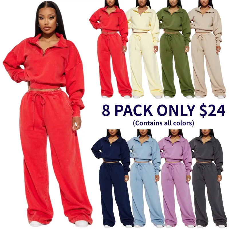 Wide-leg jogging pants and loose sweatshirt two-piece set