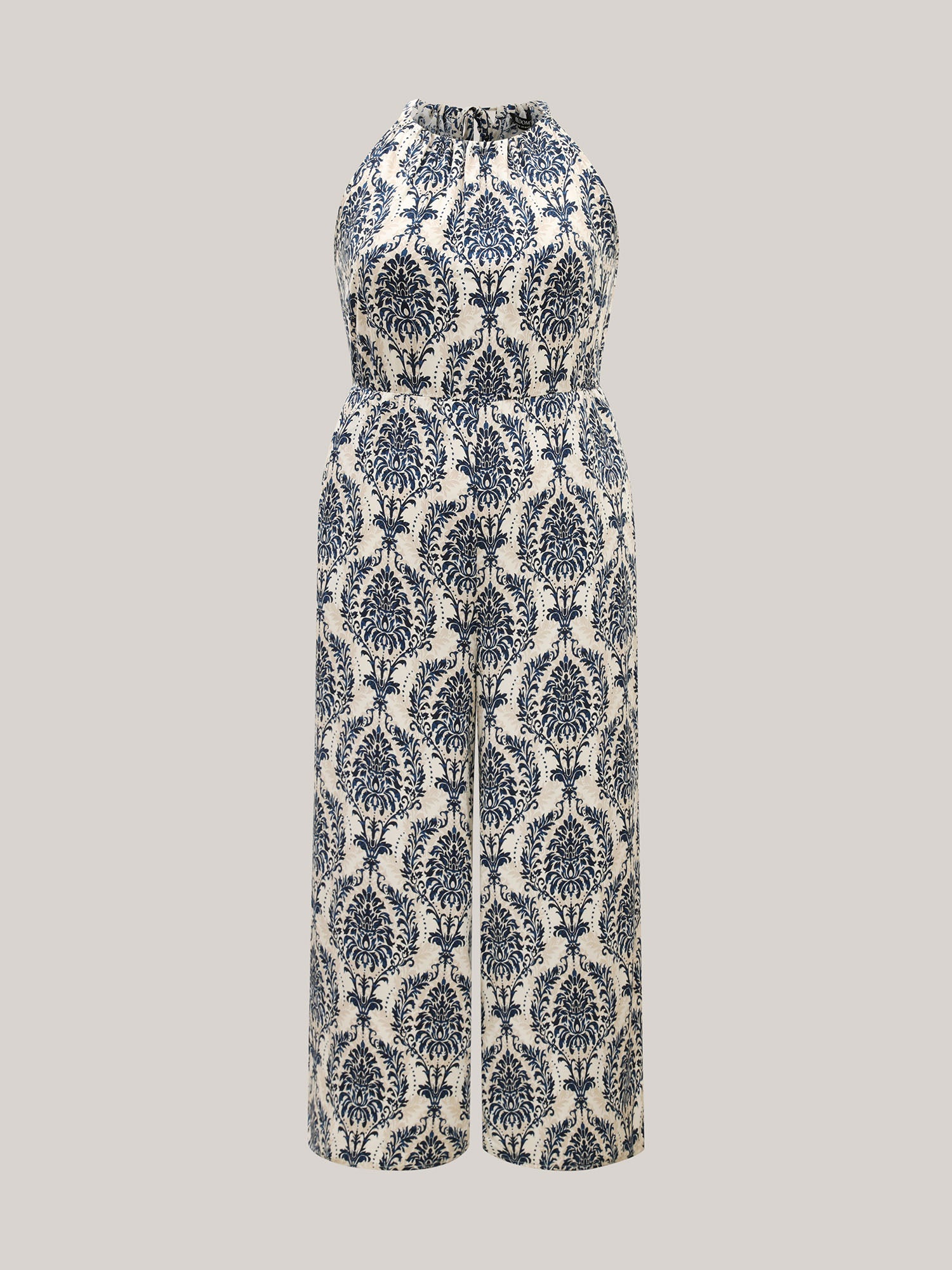 Rayon Damask Print Stretchy Waist Jumpsuit