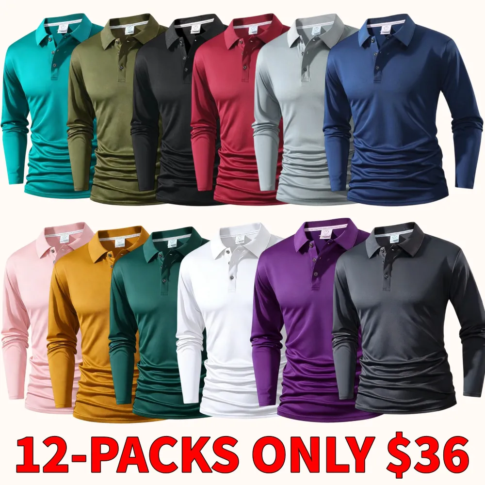 Men's long-sleeved polo shirt, quick-drying fabric.