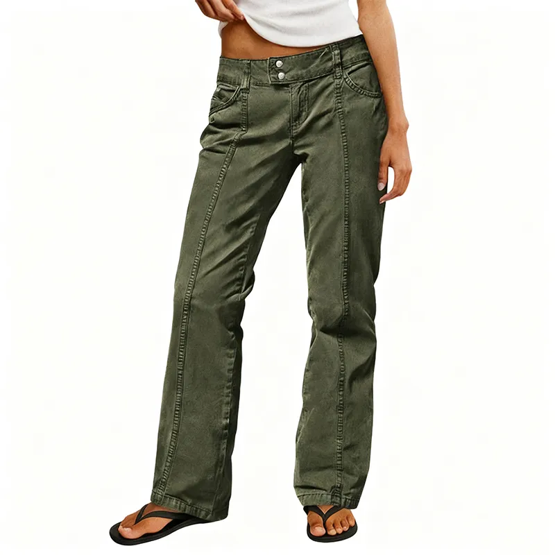 Mid Rise Straight Leg Pants women’s clothes Stretchy Fabric