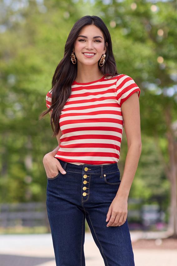 Red White Striped Crew Top
