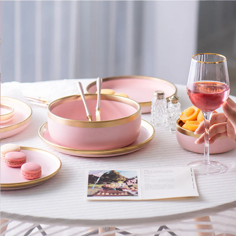 Pink & Gold Porcelain Dinnerware