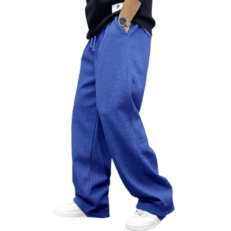 Men's Casual Fashionable Versatile Trendy New Plain Simple Drawstring Wide-Leg Long Pants