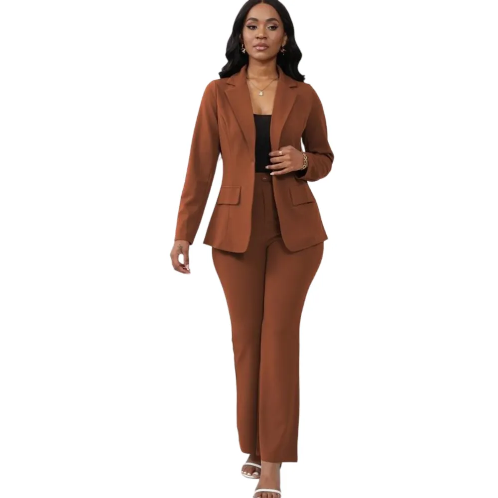 Women's Plain Lapel Blazer & Pants Set