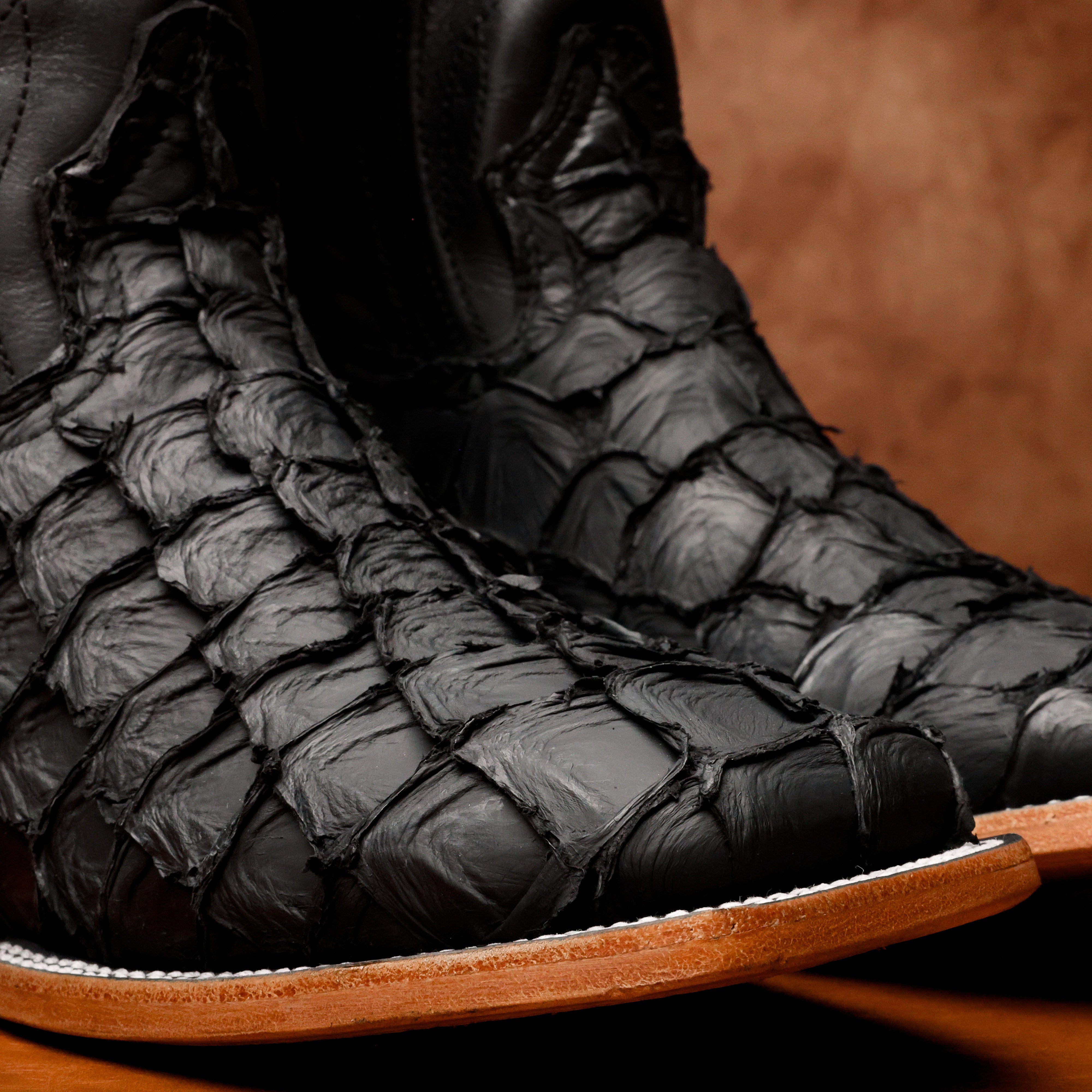 AUTHENTIC Black Pirarucu Boots - Square Toe