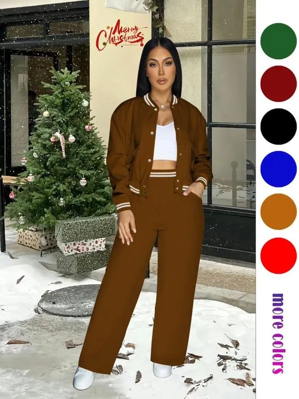 Women's Casual Baseball Jacket, Solid Color Sports Wear, Pocket Sportswear