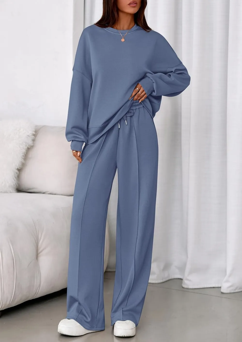 2 Piece Sets For Women Fall Trendy Long Sleeve Sweatshirt Wide Leg Pants Loungewear Set