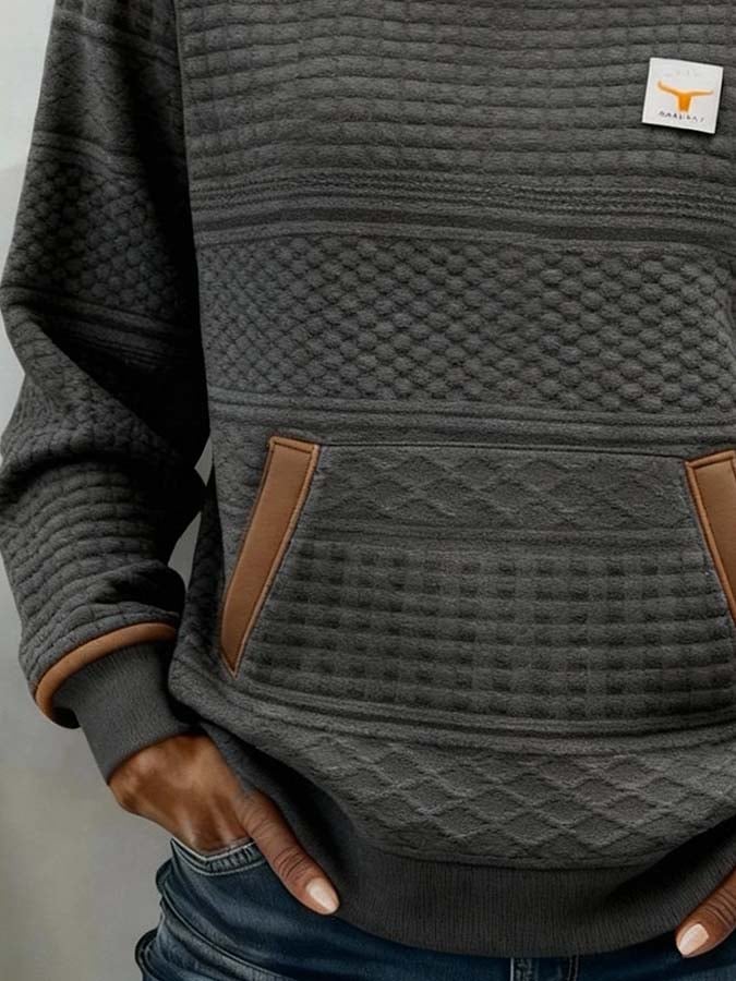 Women'S Casual Color-Blocked Print Pullover Sweatshirt