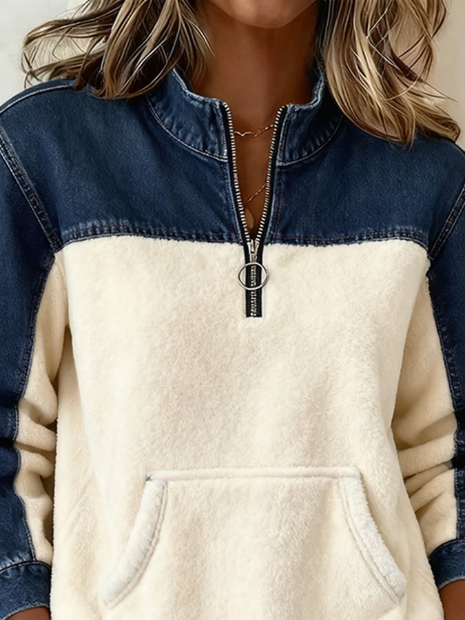 Women's Casual Zipper Color Block Sweatshirt