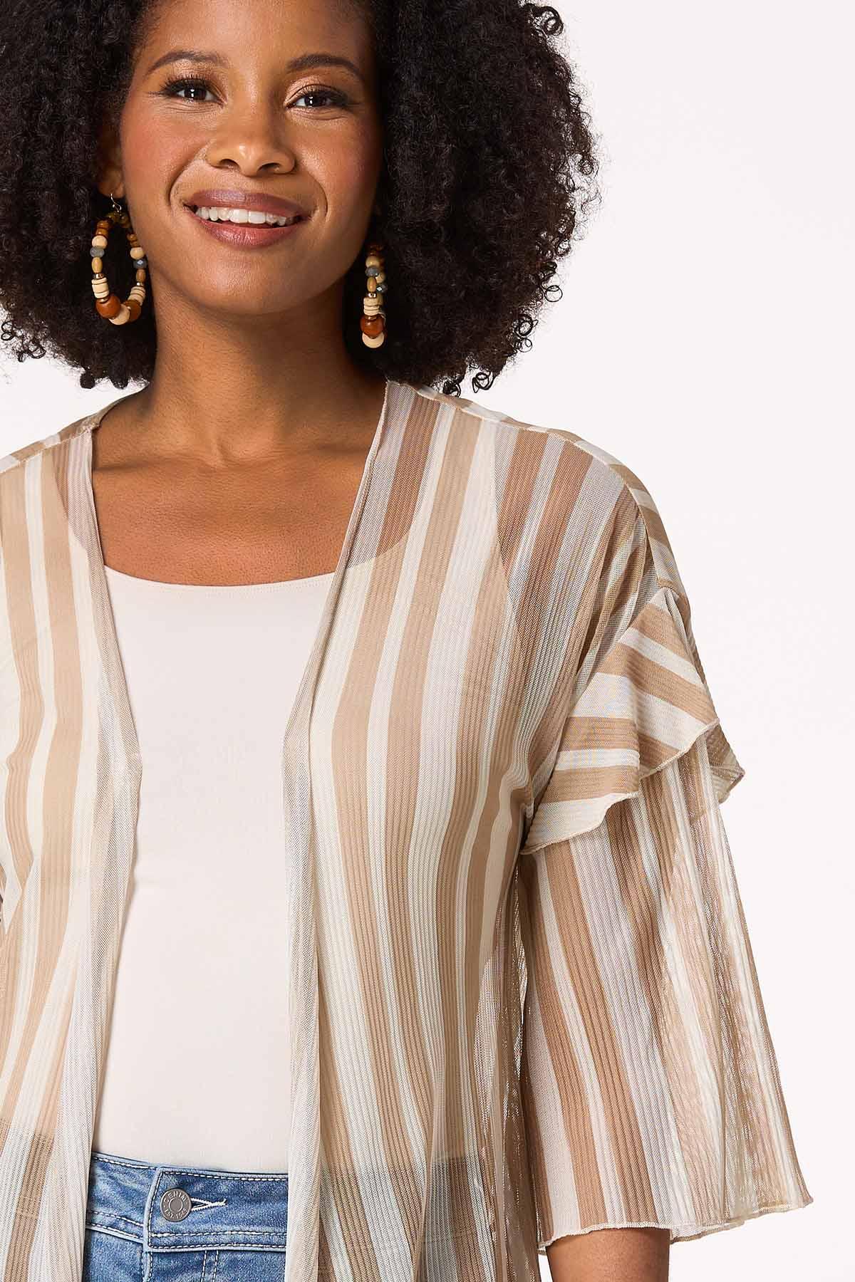 Ribbed Stripe Mesh Kimono