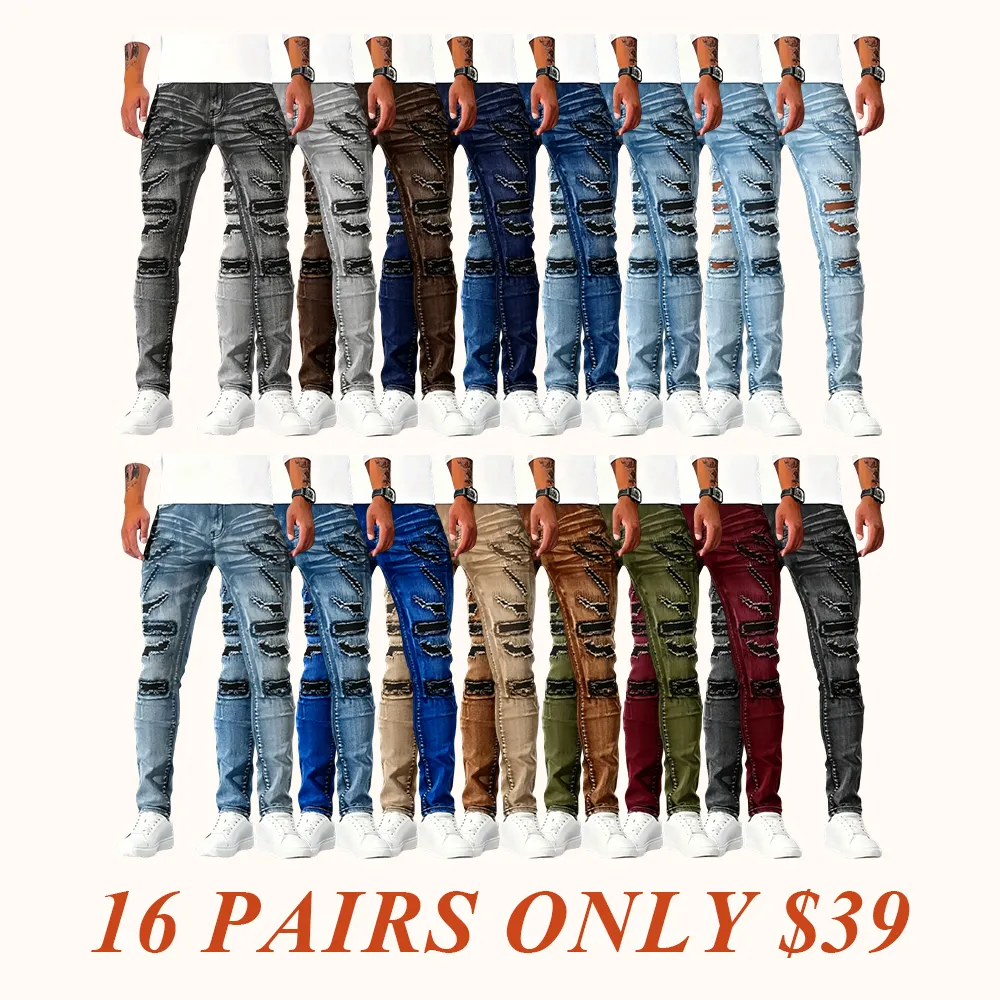 Skinny Fit Denim Jeans Distressed Ripped Patchwork Design Edgy Essential for Urban Street Style Outfits