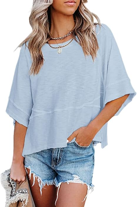✨2026 Hot Sale✨Women's Summer Casual Crewneck Batwing Half Sleeve T-Shirt
