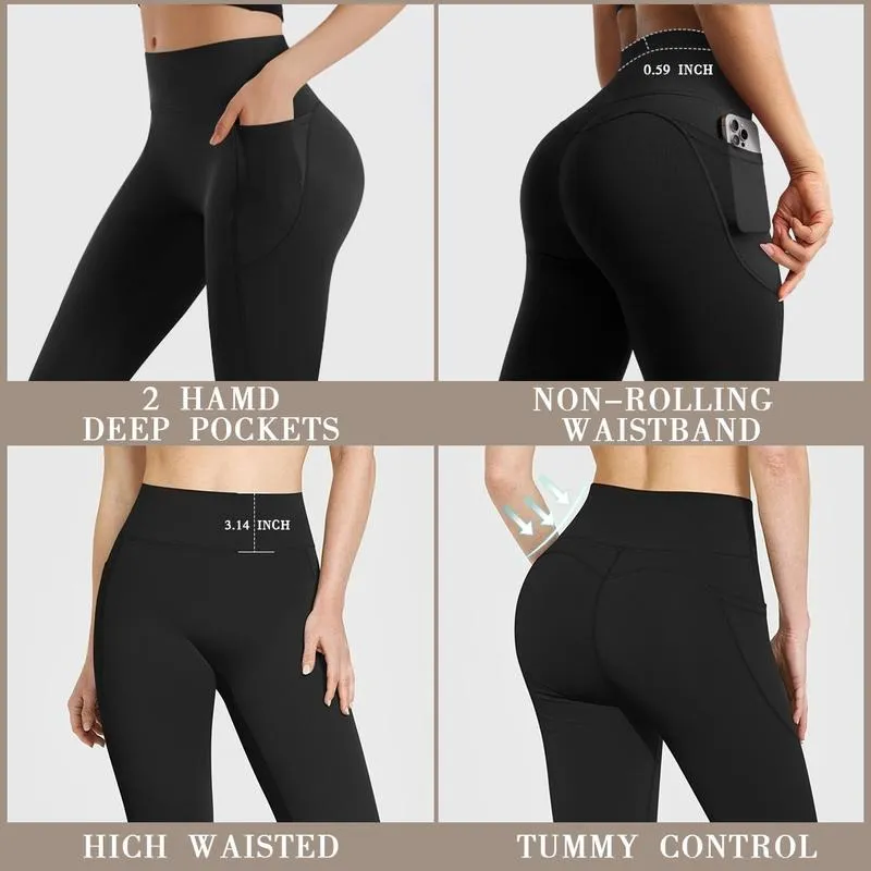 Women Workout Flare High Waist Butt Lifting Casual Soft Leg Flared Bottoms with Pockets