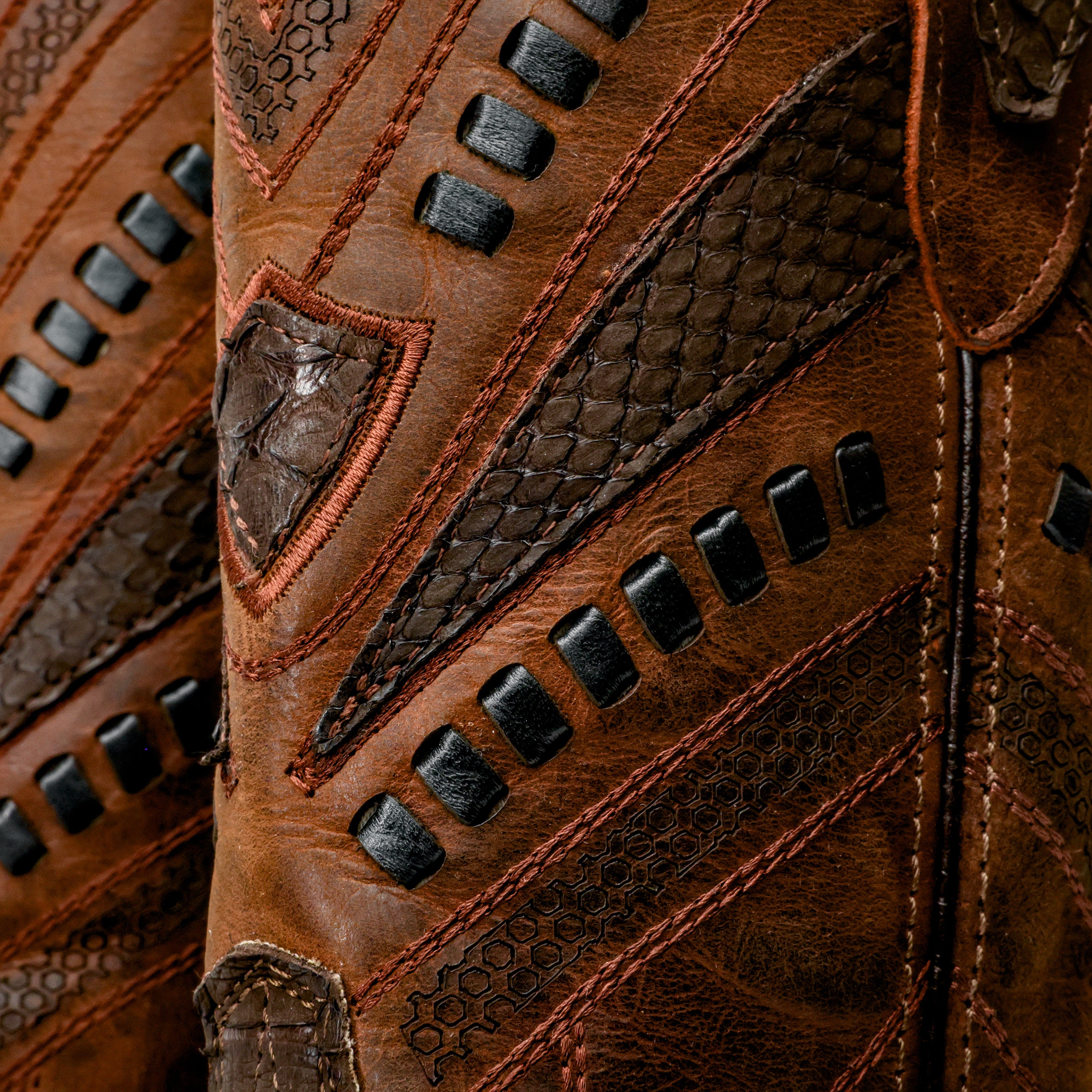 Matte Brown Genuine Python Boots - Square Toe