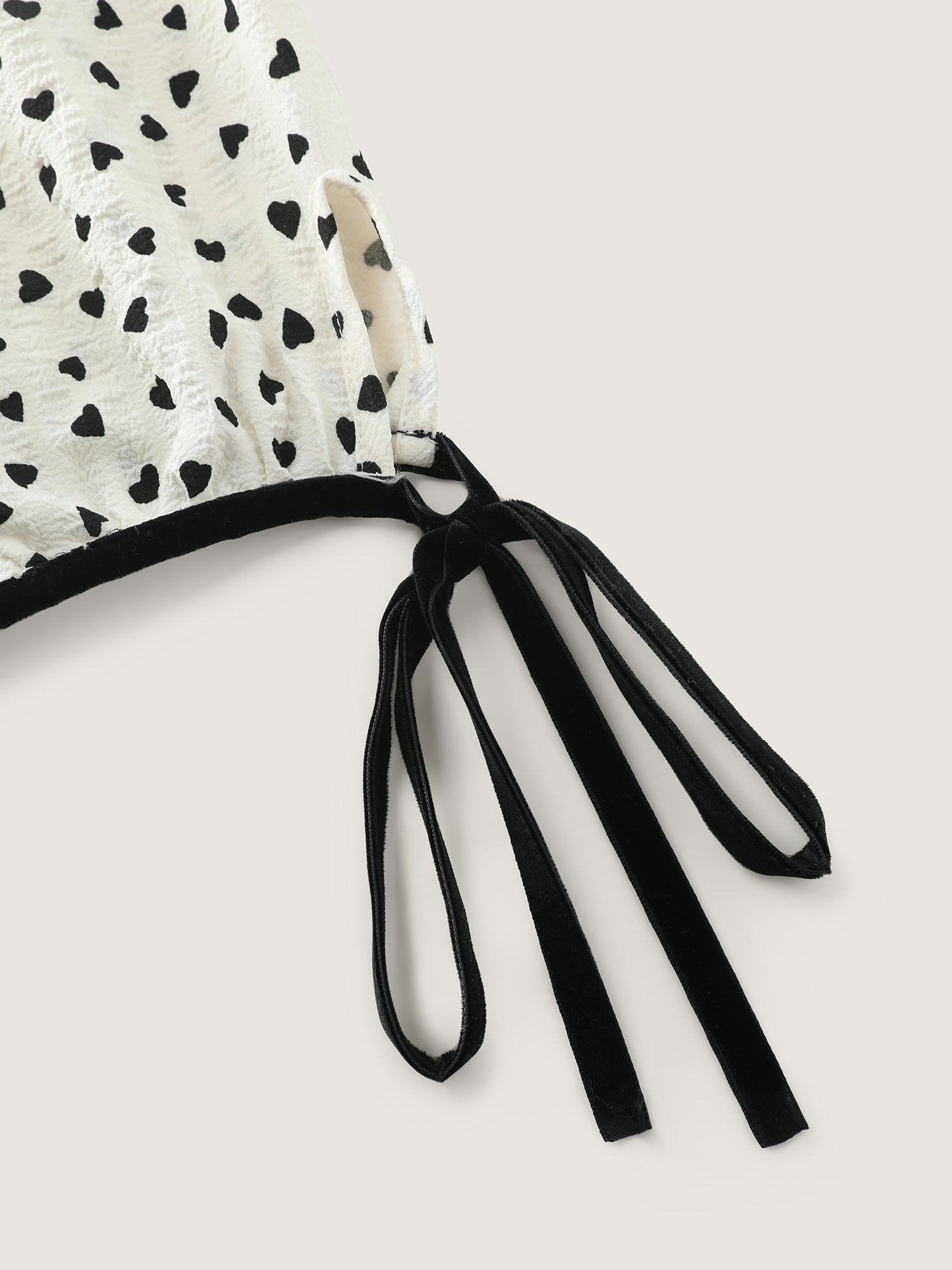 Little Heart Print Shirred Contrast Tie Midi Dress