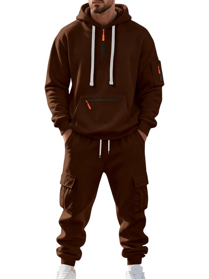 Men’s Winter Fleece-Lined Set – Warm Casual Workwear Outfit with Multi-Pocket Jacket & Pants