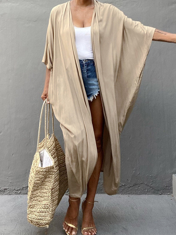 Solid Color Batwing Sleeves Bohemia Cover-Up