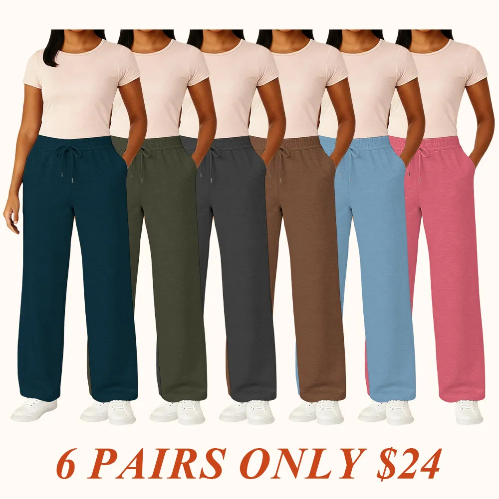 Women's Multi Pack Heavyweight Wide Leg Loose-Fit Fleece Sweatpants