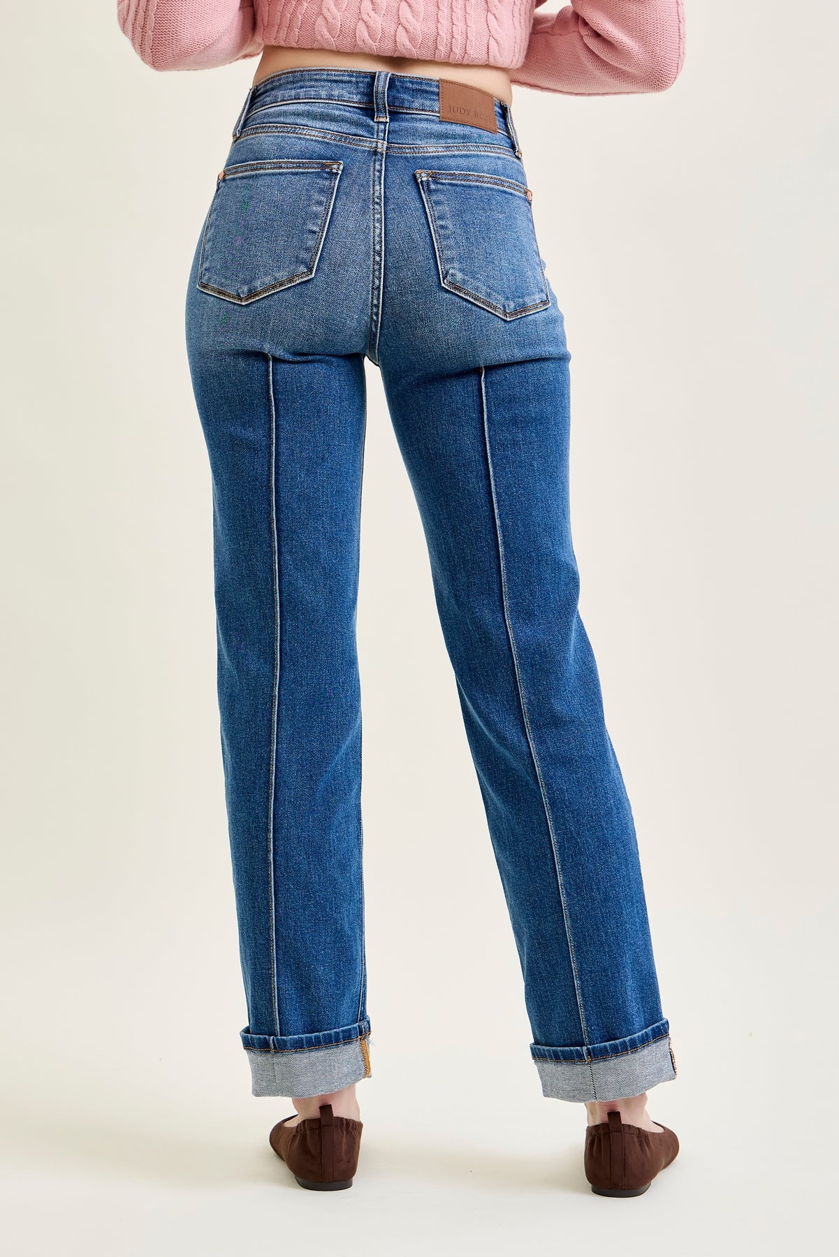 Sally High Rise Front Seam Detail & Cuffed Straight Fit Jeans