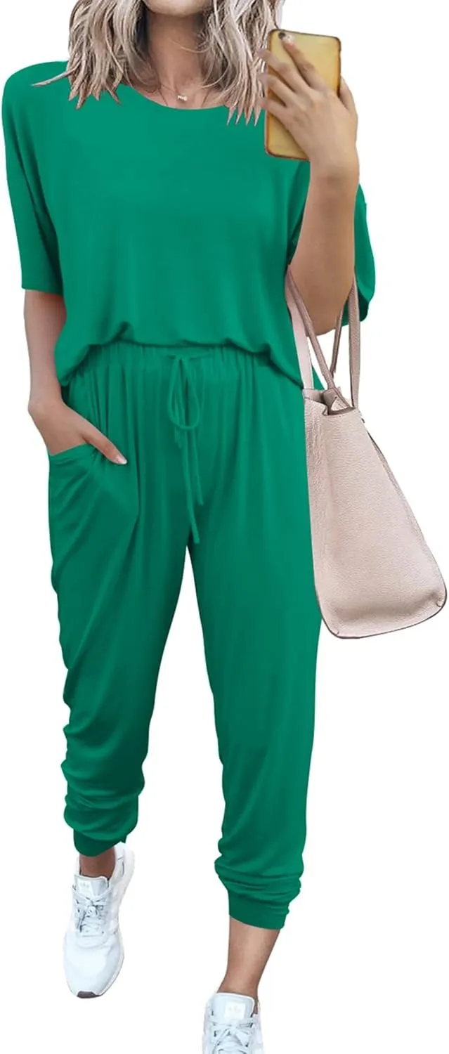 Women's 2-Piece Set Summer Outfits Crew Neck Short Sleeve Tracksuit Jogger Set