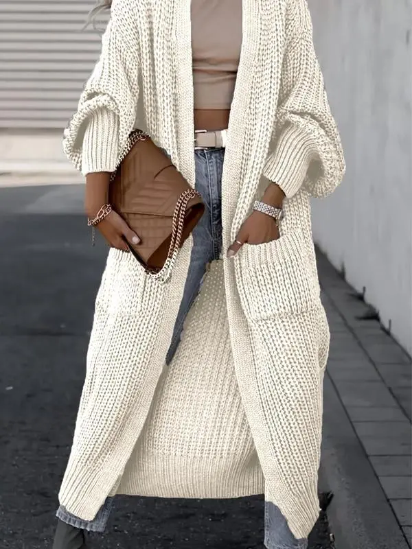 Women's Solid Drop Shoulder Long Cardigan