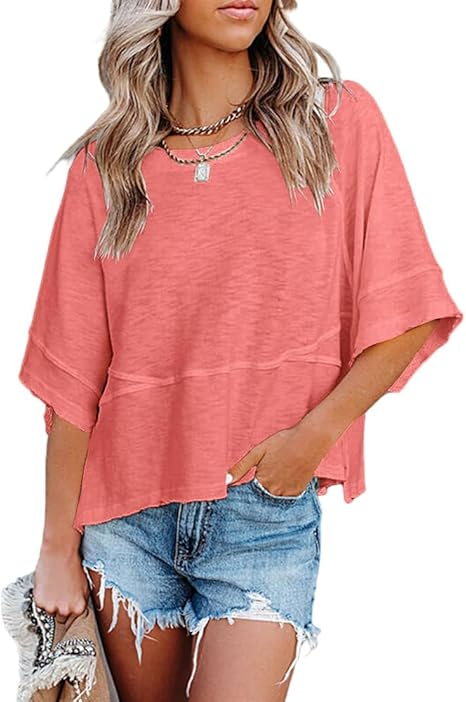 ✨2026 Hot Sale✨Women's Summer Casual Crewneck Batwing Half Sleeve T-Shirt