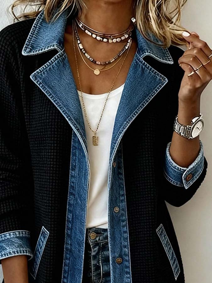 Women'S Casual Contrast Color Stitching Jacket