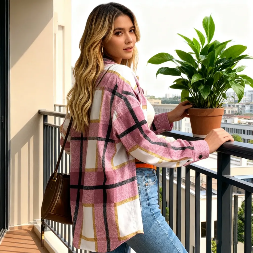 Women Plus Size Plaid Shacket  Coat