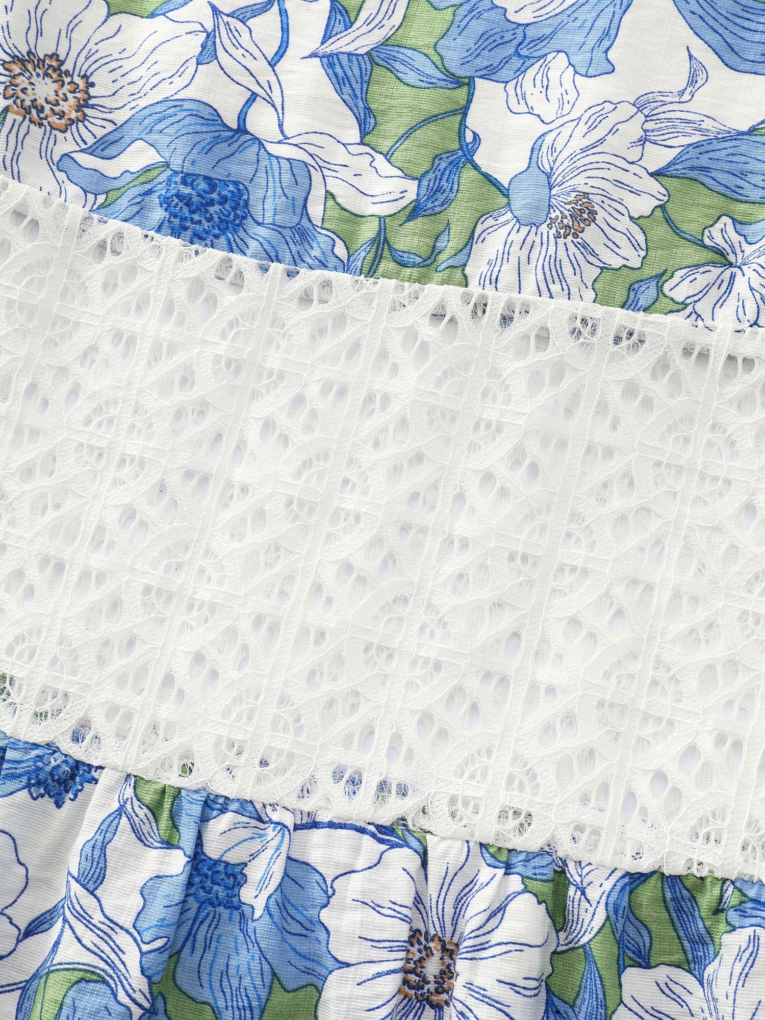 Large Floral Print Lace Trim Midi Dress