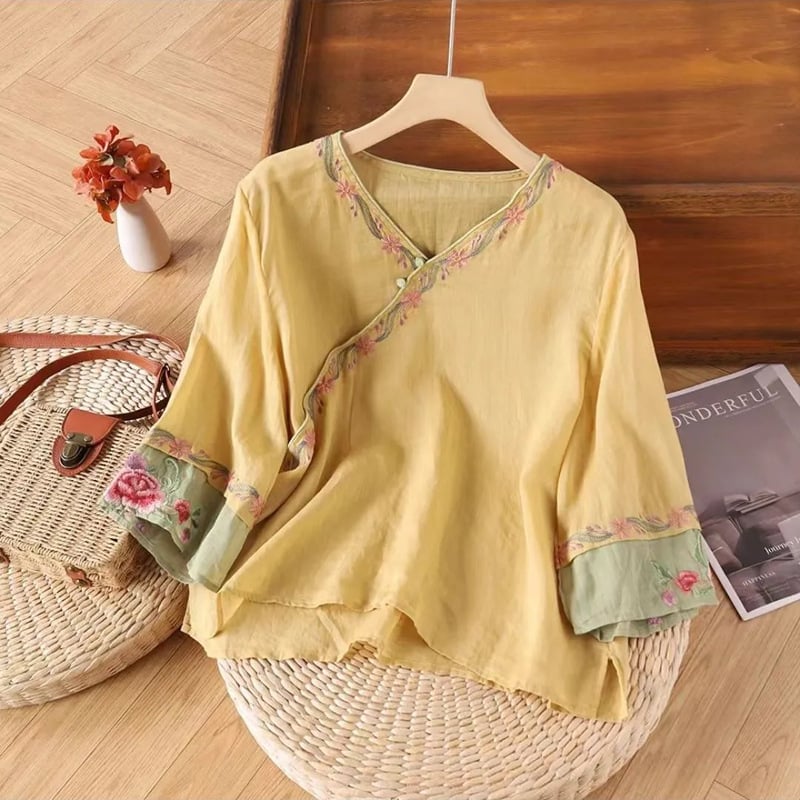 Women Embroidered Cotton Linen Tops- Fast Shipping