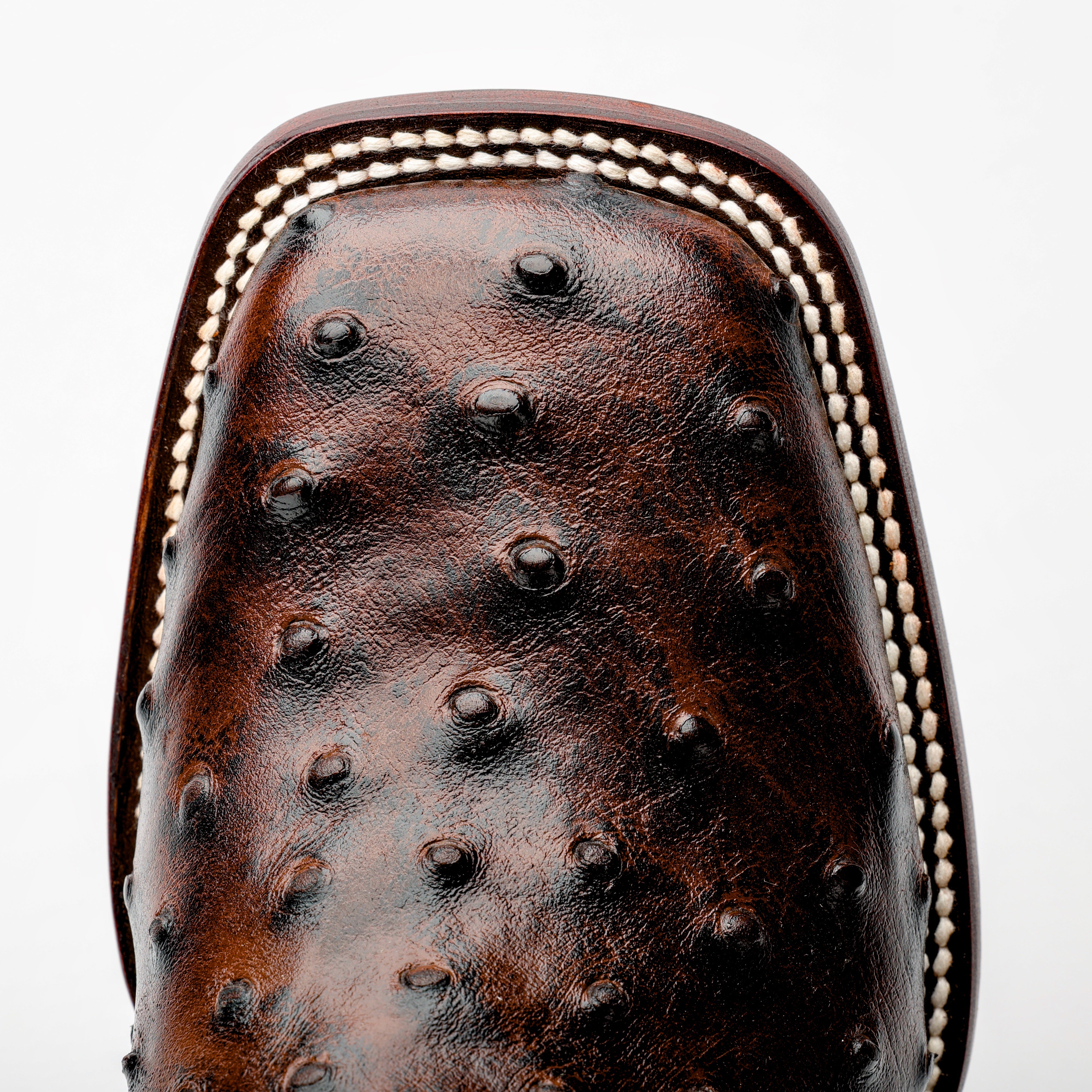 Chocolate Brown Ostrich Leather Boots - Square Toe