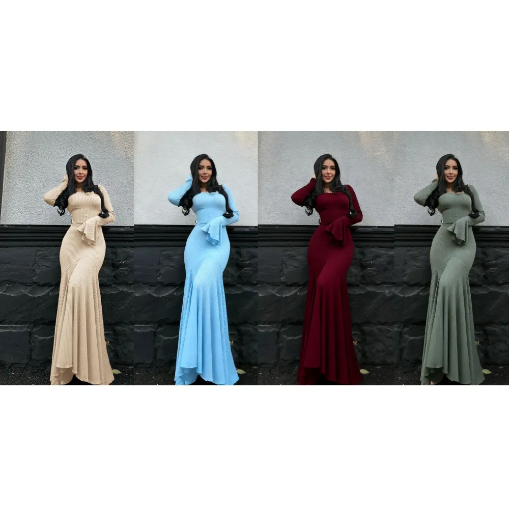 Women's Plain Lace Up Flounce Sleeve Dress