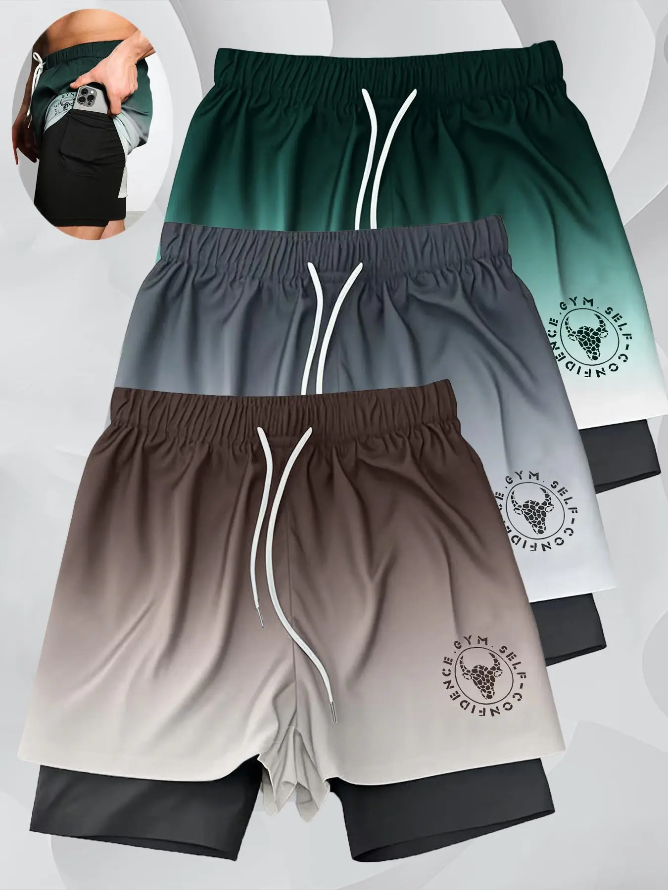 Men’s Performance 2-in-1 Ombre Letter Print Shorts