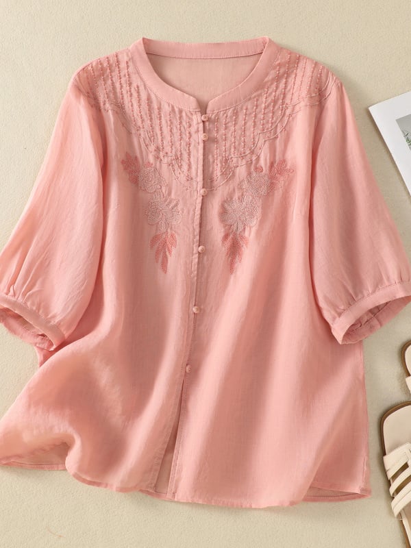 Women Embroidered Cotton Linen Tops- Fast Shipping