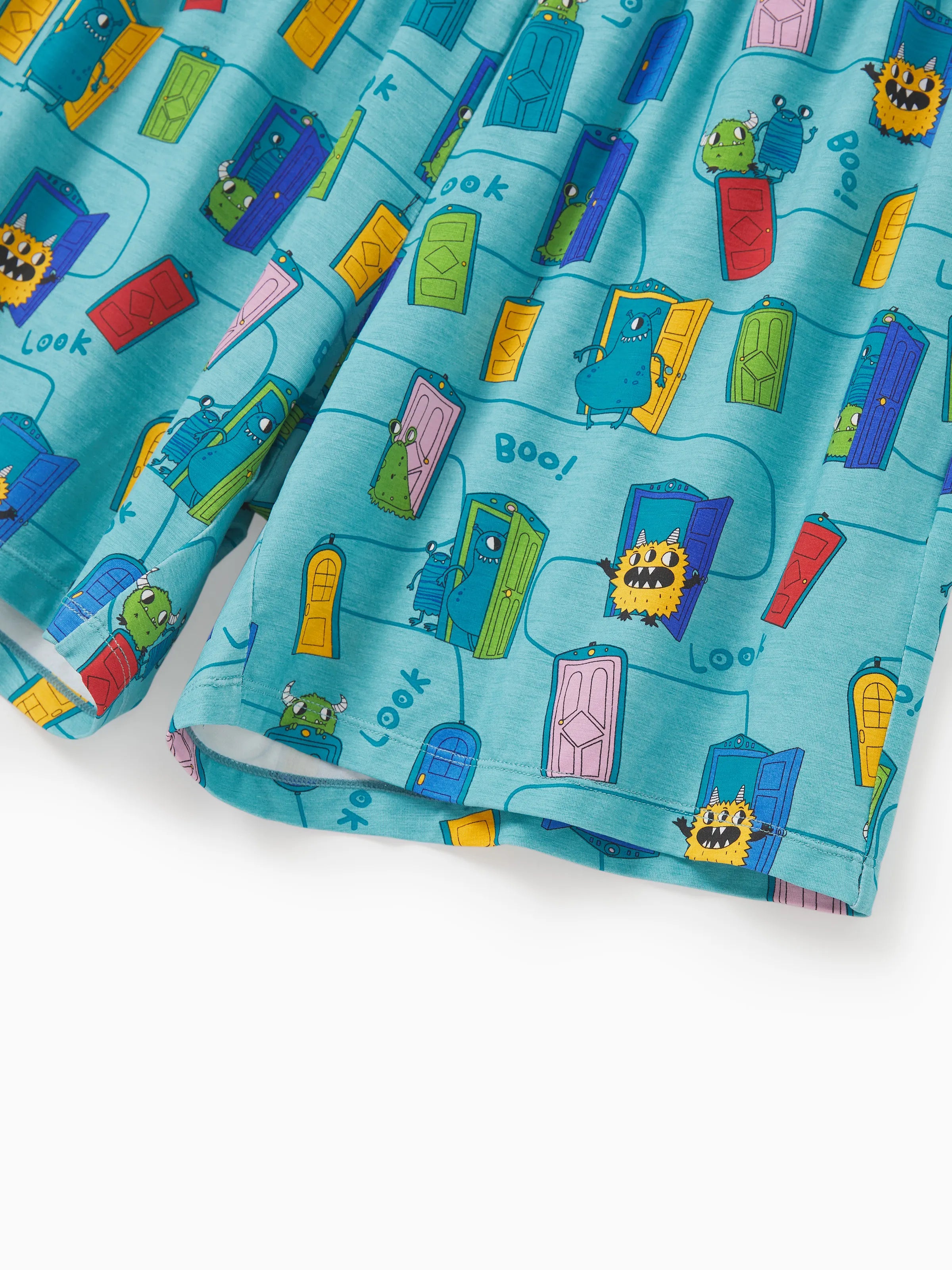 Bamboo Family Pajamas Cartoon Print Short-sleeve Matching Pajama set ( Snug-Fitting for Children ) Green