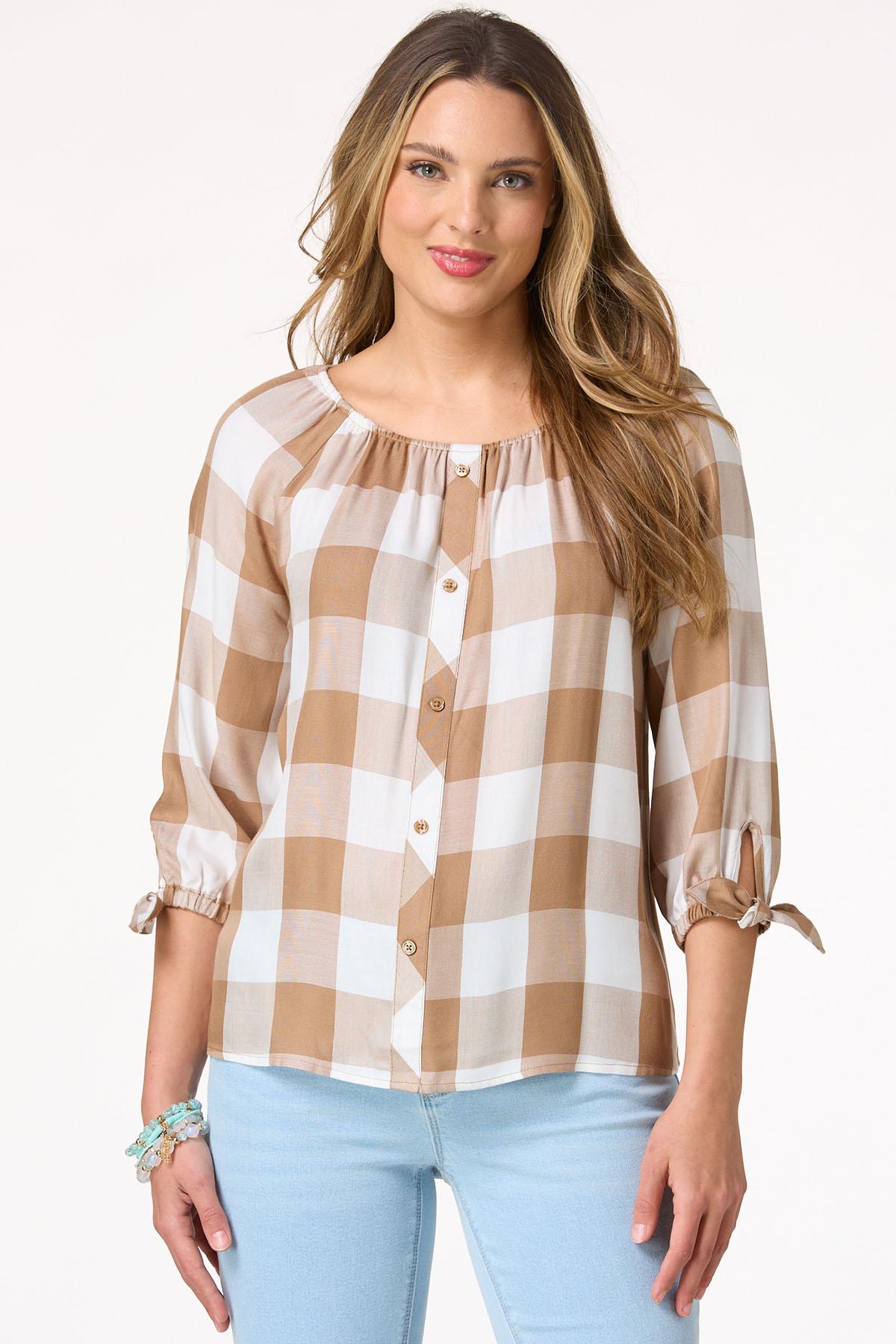Off Shoulder Buffalo Plaid Poet Top