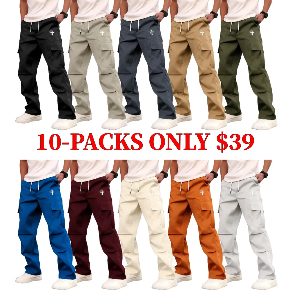 Men's casual work pants, with unique print and multiple pockets.
